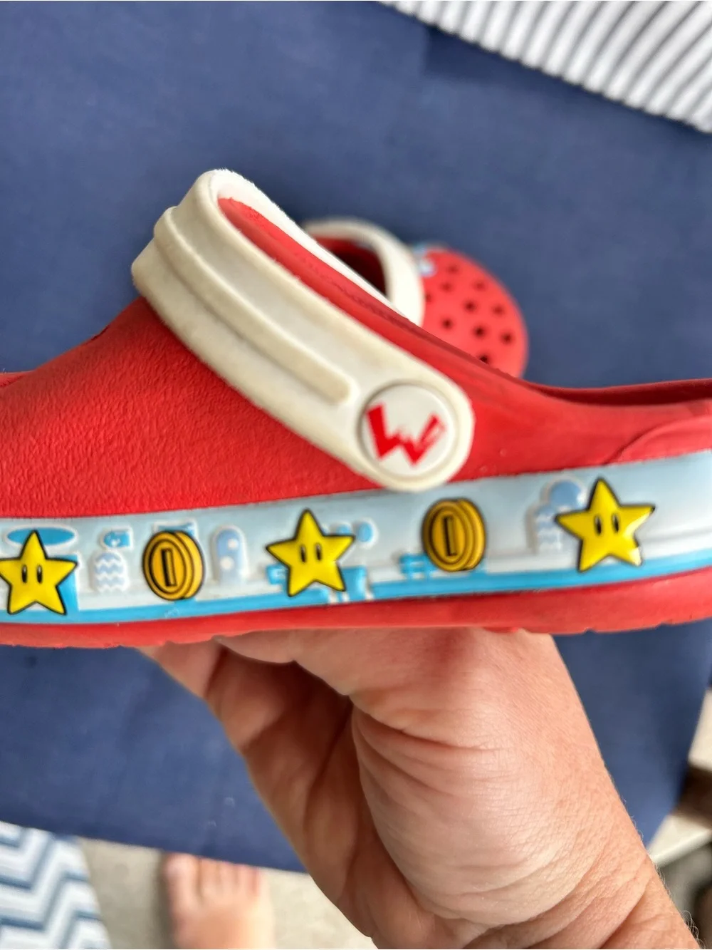 Kids Red Crocs Super Mario Clog Sandals with White Strap size C7